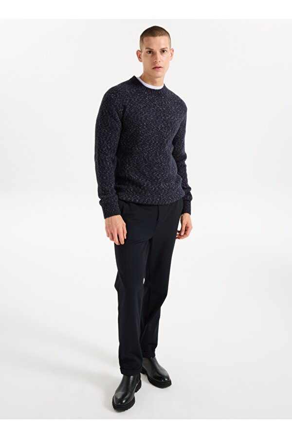 Jeep Bisiklet Yaka Relaxed Düz Örgü Desenli Lacivert Erkek Kazak J5WM-KZK7867