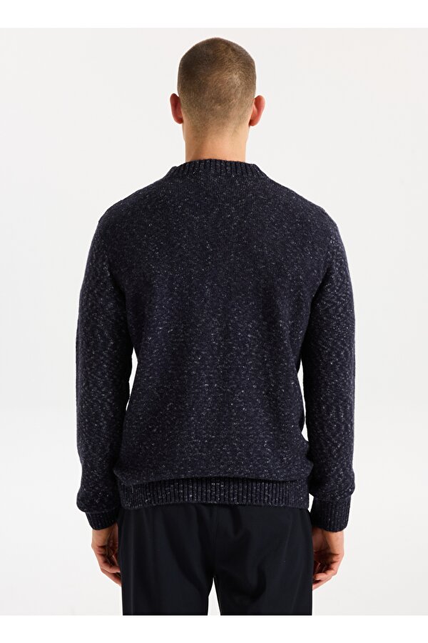 Jeep Bisiklet Yaka Relaxed Düz Örgü Desenli Lacivert Erkek Kazak J5WM-KZK7867