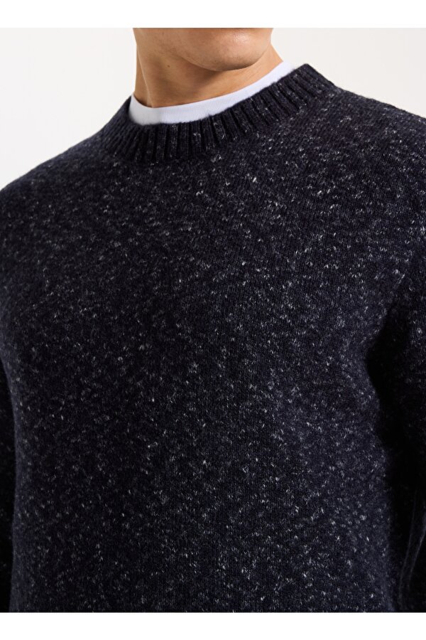 Jeep Bisiklet Yaka Relaxed Düz Örgü Desenli Lacivert Erkek Kazak J5WM-KZK7867