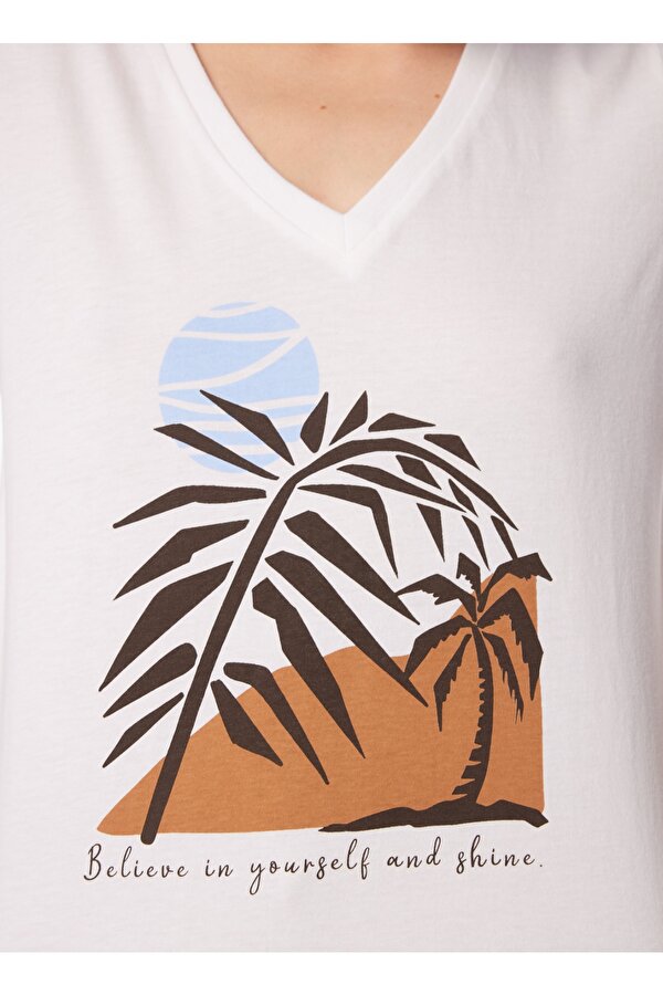 Fabrika Beyaz Kadın V Yaka Basic T-Shirt F4SL-TST0354