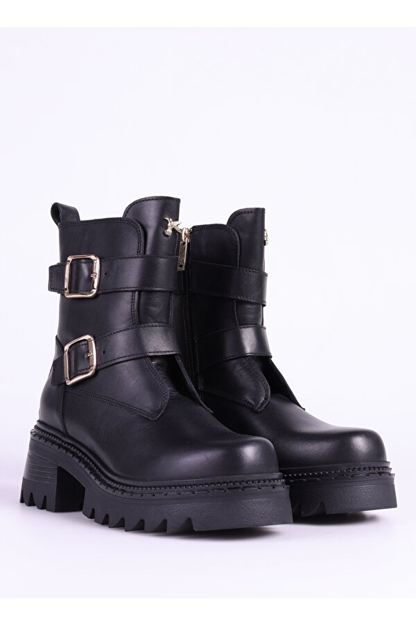 Fabrika Siyah Kadın Deri Bot D-ELORA