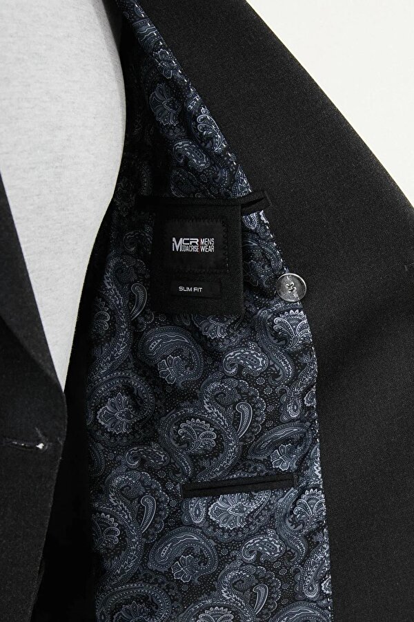 Mcr Düz Slim Fit Geniş Yaka Punto Dikiş Kruvaze Erkek Takım Elbise 45421