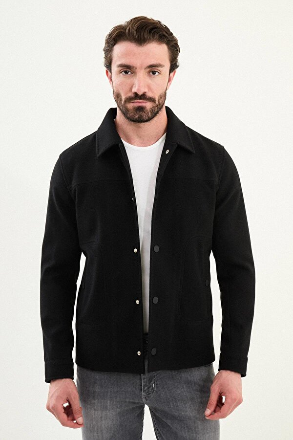 Mcr Düz Slim Fit Gömlek Yaka Çıtçıtlı Kaşe Erkek Mont 39650