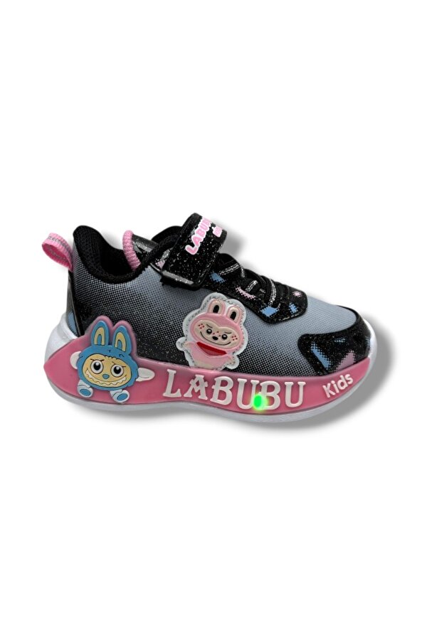 Cakgo Labubu 624-26 Simli Parlak Deri Işıklı Anatomik Kız Çocuk Sneaker Siyah Pembe 22-25