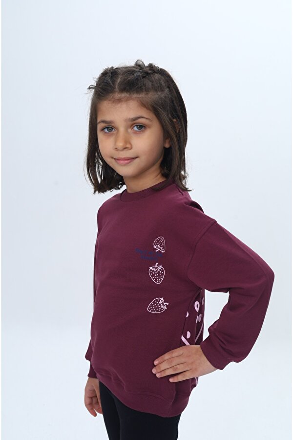 Toontoy Kids Kız Çocuk Relax Fit Bisiklet Yaka Düşük Omuz Baskılı Sweatshirt