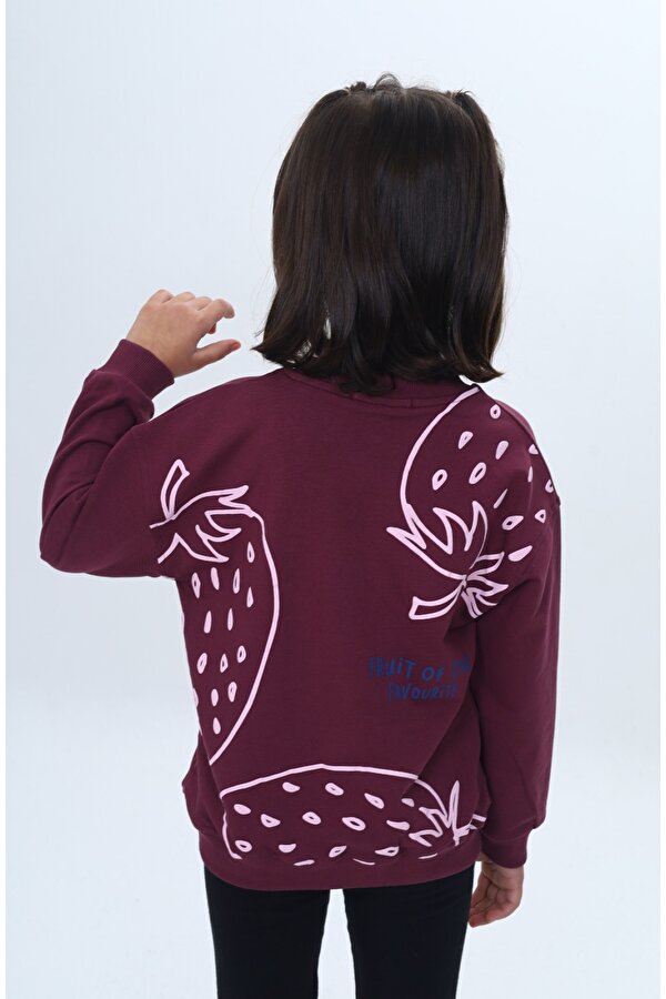 Toontoy Kids Kız Çocuk Relax Fit Bisiklet Yaka Düşük Omuz Baskılı Sweatshirt