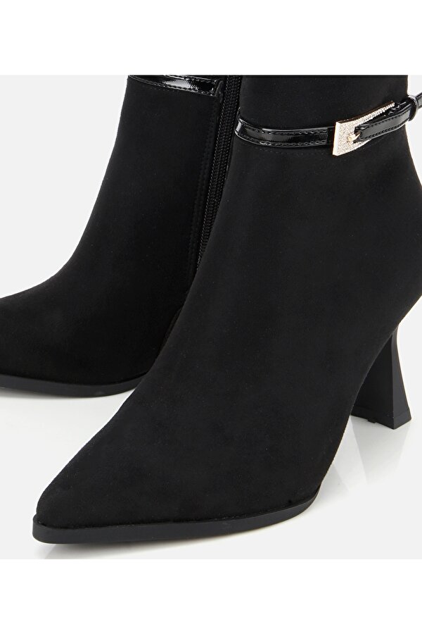 Hotiç Kadın Süet Siyah Tokalı İnce Topuklu Bot