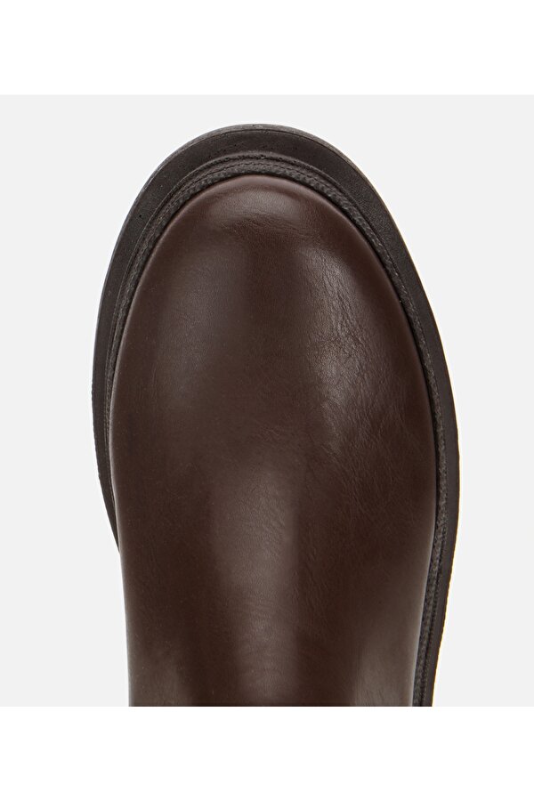 Hotiç Kadın Kahverengi Lastik Detaylı Kalın Tabanlı Düz Bot