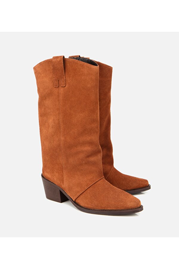 Hotiç Kadın Süet Deri Taba Kovboy Topuklu Bot