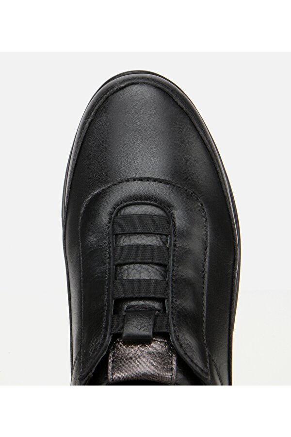 Hotiç Kadın Deri Siyah Lastik Detaylı Dolgu Topuklu Günlük Loafer