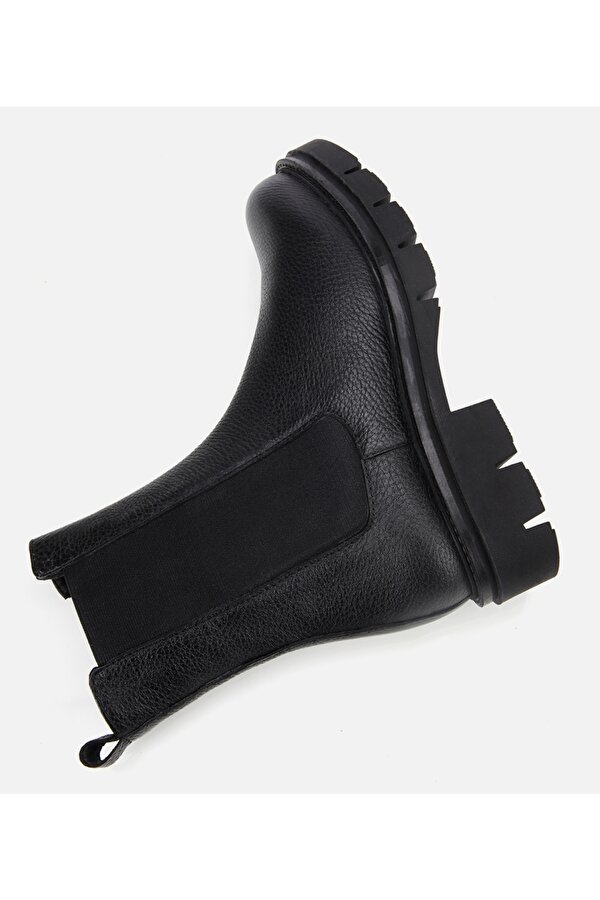 Hotiç Kadın Deri Siyah Lastik Detaylı Düz Bot