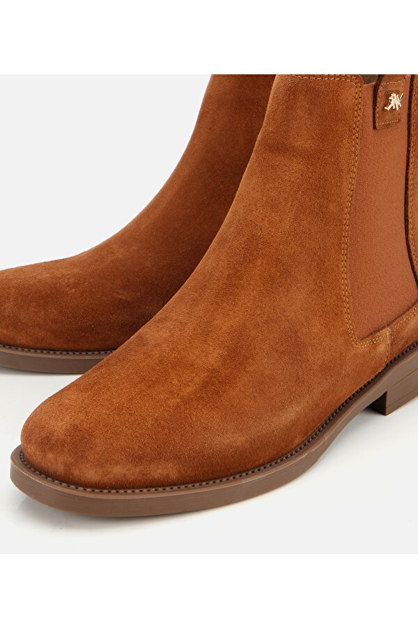 Hotiç Kadın Süet Deri Taba Lastik Detaylı Bilekte Düz Bot