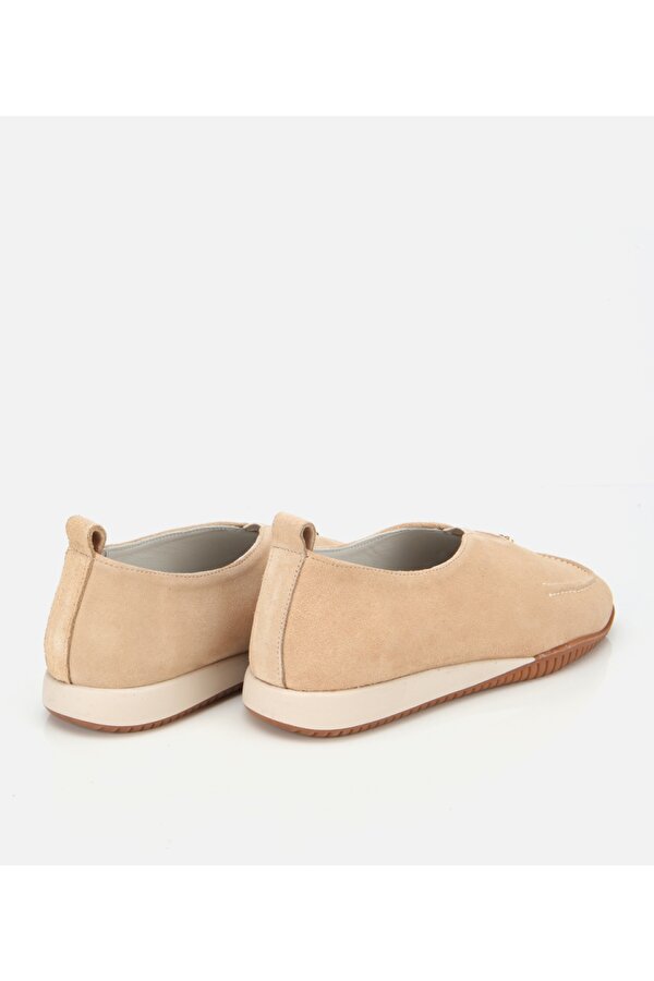 Hotiç Kadın Süet Deri Bej Lastik Detaylı Günlük Loafer