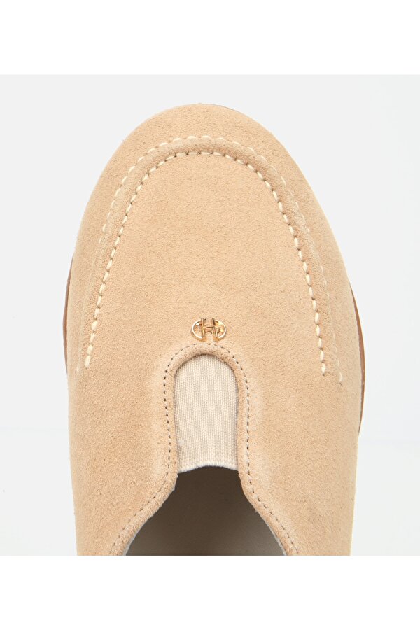 Hotiç Kadın Süet Deri Bej Lastik Detaylı Günlük Loafer