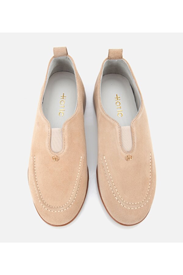 Hotiç Kadın Süet Deri Bej Lastik Detaylı Günlük Loafer