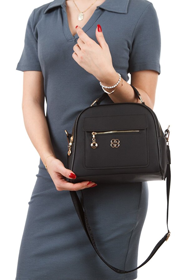 Newish Polo Kadın Kumaş Uzun Askılı El ve Omuz Çantası – Siyah – new372