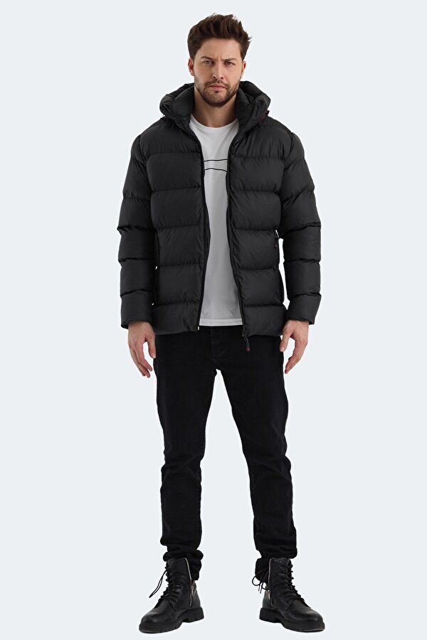 Slazenger HANK Erkek Kapüşonlu Şişme Siyah Mont & Kaban