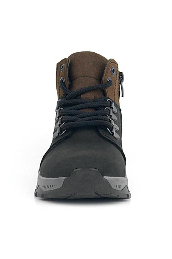 Rakerplus Hakiki Deri Siyah Kahverengi Fermuarlı Trekking Çocuk Bot