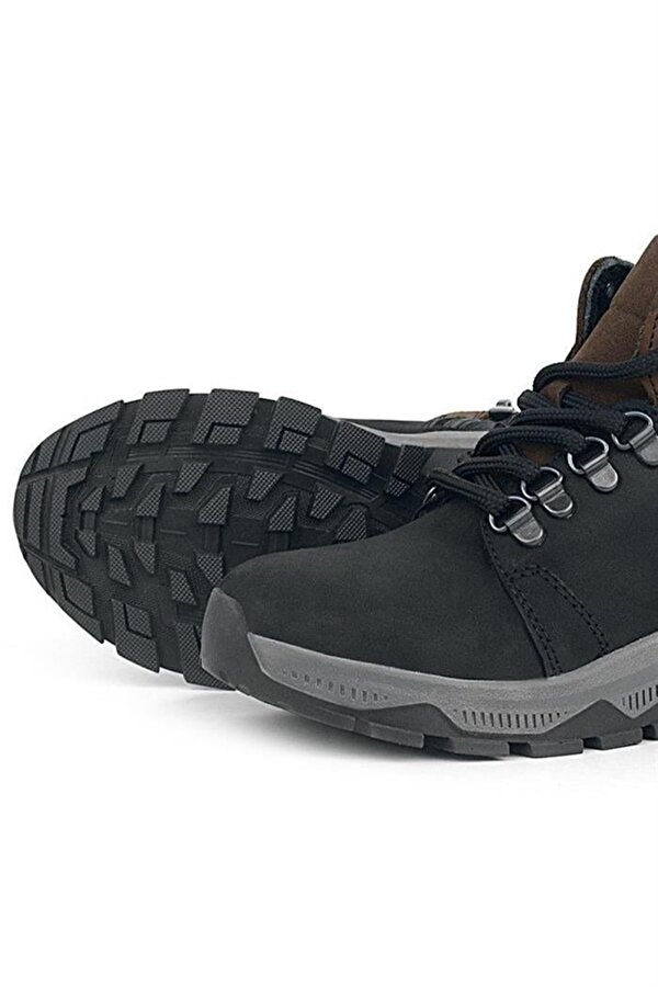Rakerplus Hakiki Deri Siyah Kahverengi Fermuarlı Trekking Çocuk Bot
