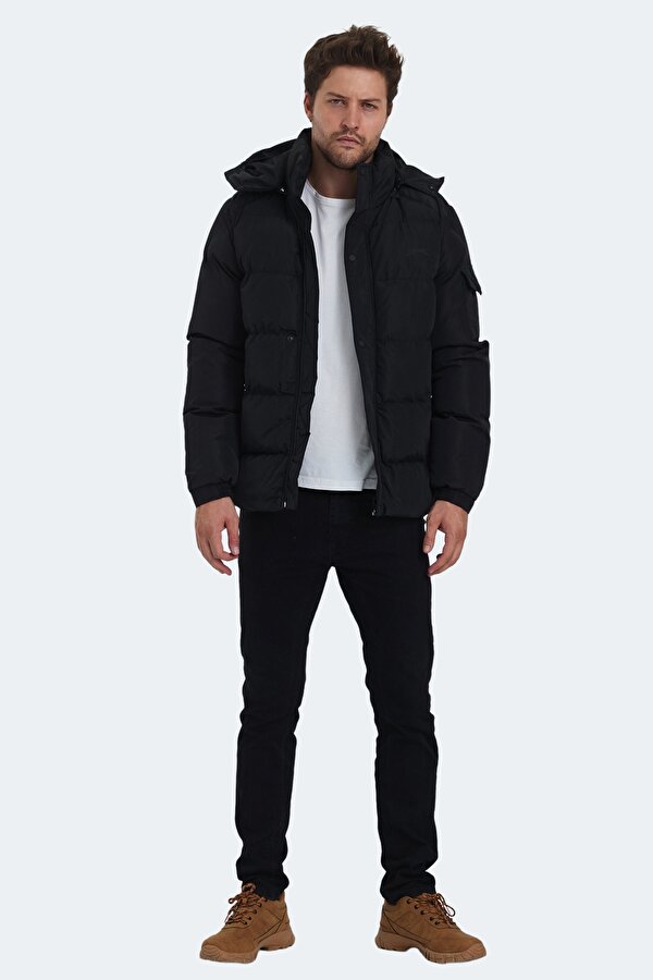 Slazenger GALAL Erkek Kapüşonlu Şişme Siyah Mont & Kaban