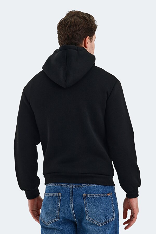 Slazenger CUDI I Erkek Fermuarlı Kapüşonlu Cepli Siyah Sweatshırt