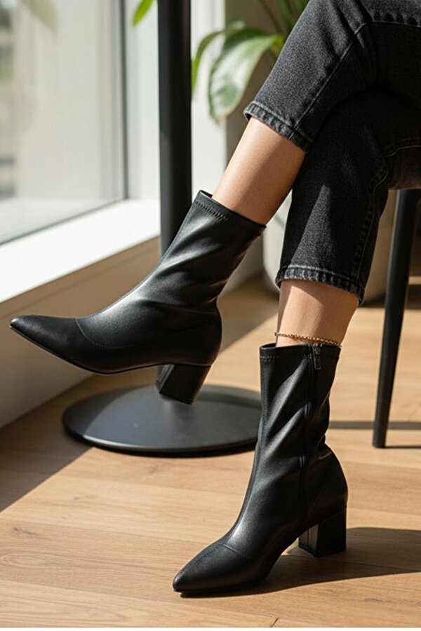 Ispartalılar 475 Günlük Fermuarlı 6cm Kadın Topuklu Bot Ayakkabı Kalın Topuk Klasik Topuklu Bot