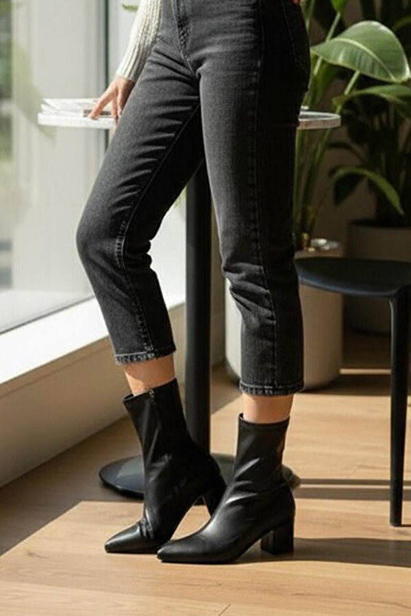 Ispartalılar 475 Günlük Fermuarlı 6cm Kadın Topuklu Bot Ayakkabı Kalın Topuk Klasik Topuklu Bot