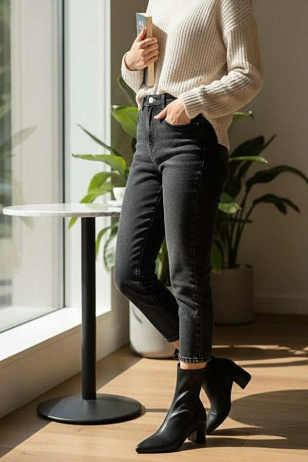 Ispartalılar 475 Günlük Fermuarlı 6cm Kadın Topuklu Bot Ayakkabı Kalın Topuk Klasik Topuklu Bot