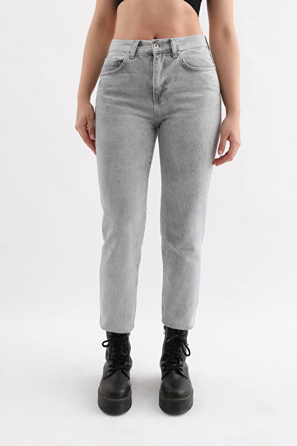 Blue White Kadın Açık Gri Yüksek Bel Jean Pantolon