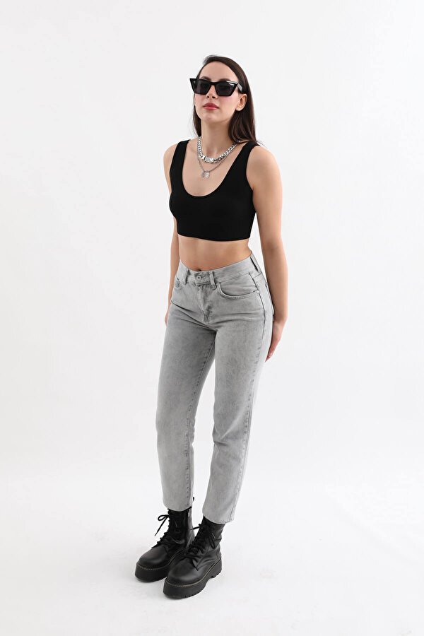 Blue White Kadın Açık Gri Yüksek Bel Jean Pantolon