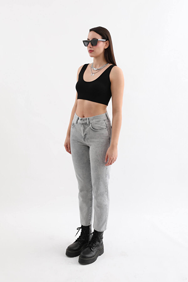 Blue White Kadın Açık Gri Yüksek Bel Jean Pantolon