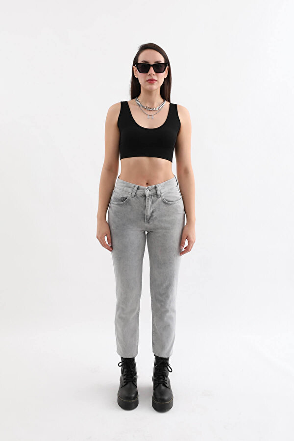 Blue White Kadın Açık Gri Yüksek Bel Jean Pantolon