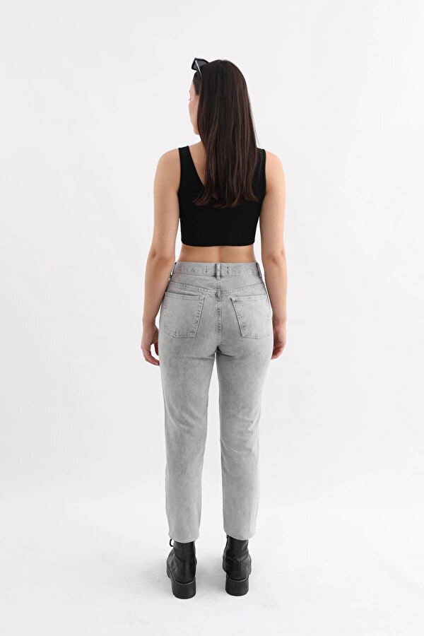 Blue White Kadın Açık Gri Yüksek Bel Jean Pantolon