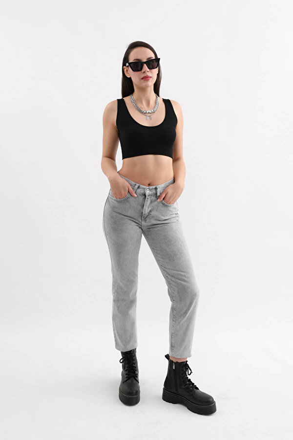 Blue White Kadın Açık Gri Yüksek Bel Jean Pantolon