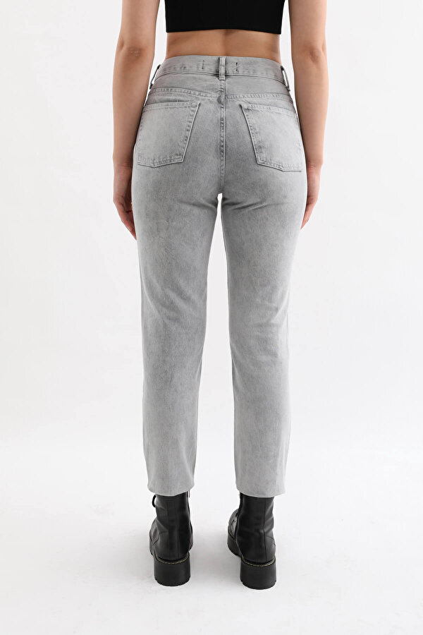 Blue White Kadın Açık Gri Yüksek Bel Jean Pantolon