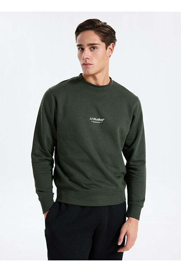Jack & Jones Bisiklet Yaka Koyu Yeşil Erkek Sweatshırt 12278791_JJESOHO SWEAT CREW NECK NO