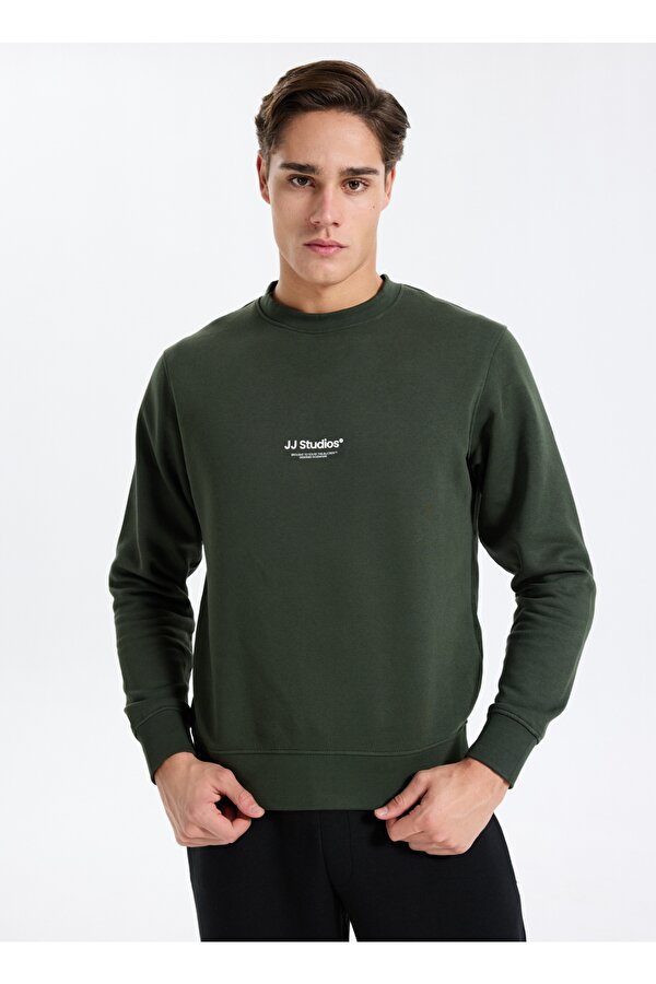 Jack & Jones Bisiklet Yaka Koyu Yeşil Erkek Sweatshırt 12278791_JJESOHO SWEAT CREW NECK NO