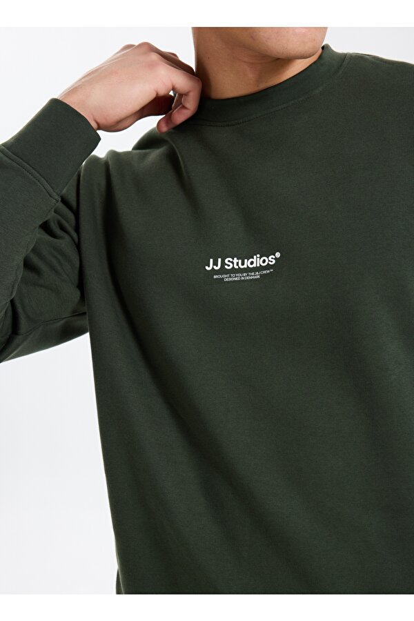 Jack & Jones Bisiklet Yaka Koyu Yeşil Erkek Sweatshırt 12278791_JJESOHO SWEAT CREW NECK NO