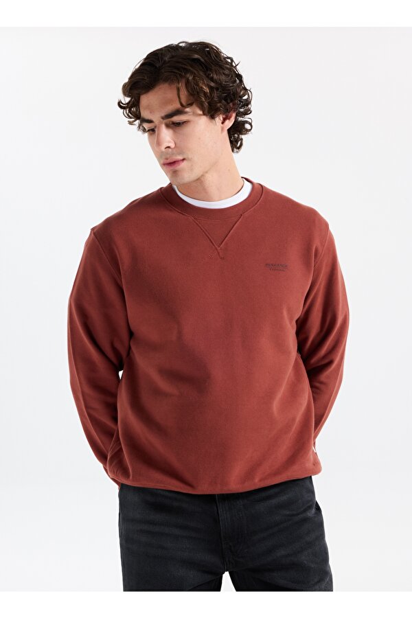 Jack & Jones Bisiklet Yaka Kızıl Kahve Erkek Sweatshırt 12283399_JPRCCMATEO SWEAT CREW NECK