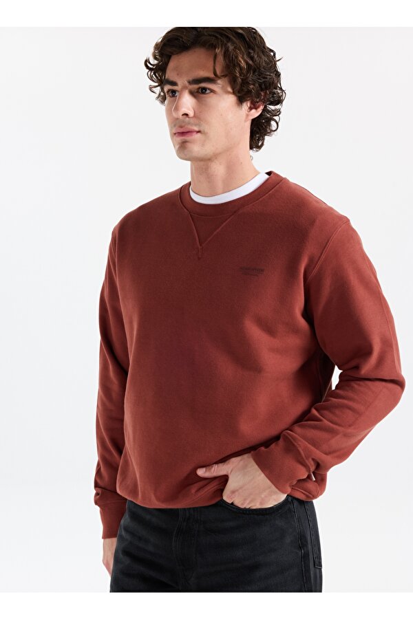 Jack & Jones Bisiklet Yaka Kızıl Kahve Erkek Sweatshırt 12283399_JPRCCMATEO SWEAT CREW NECK