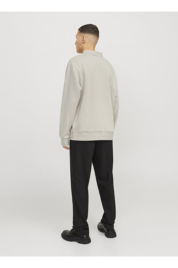 Jack & Jones Polo Yaka Bej Erkek Sweatshırt 12278586_JJEBRADLEY SWEAT POLO NOOS