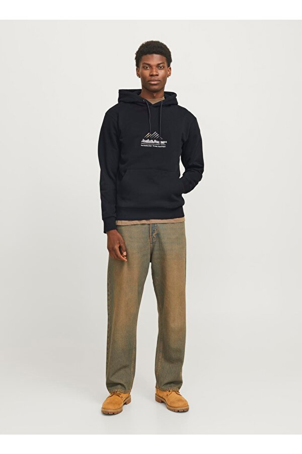 Jack & Jones Siyah Erkek Kapüşon Loose Fit Sweatshirt 12266908_JCOLIMA LOGO SWEAT HOOD BF
