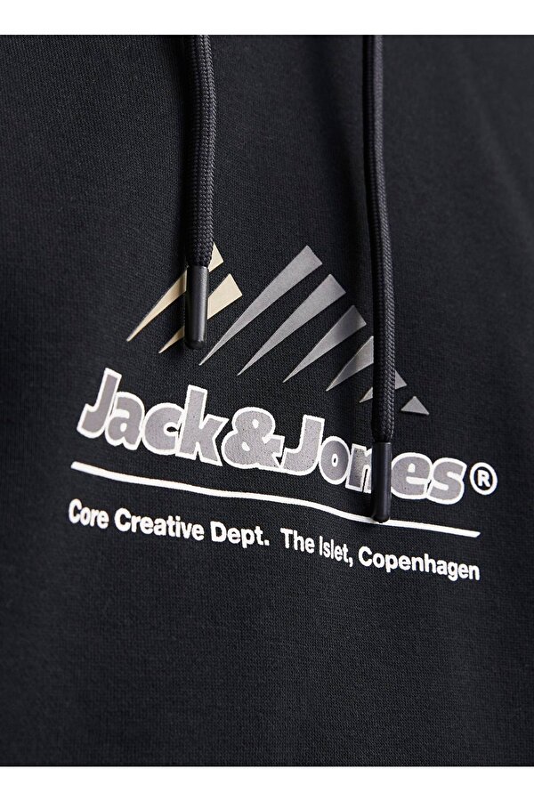 Jack & Jones Siyah Erkek Kapüşon Loose Fit Sweatshirt 12266908_JCOLIMA LOGO SWEAT HOOD BF