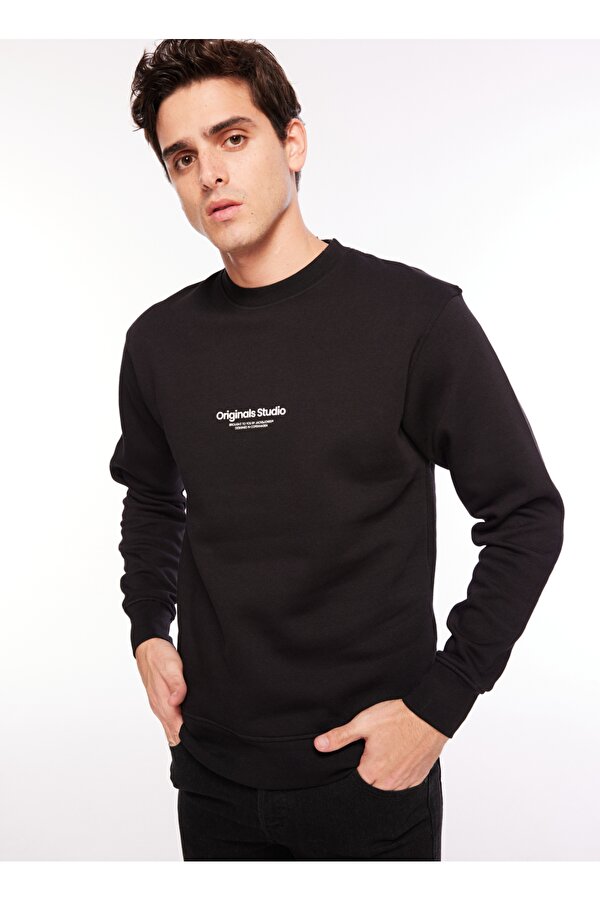 Jack & Jones Bisiklet Yaka Siyah Erkek Sweatshırt 12241694_JORVESTERBRO SWEAT CREW NE