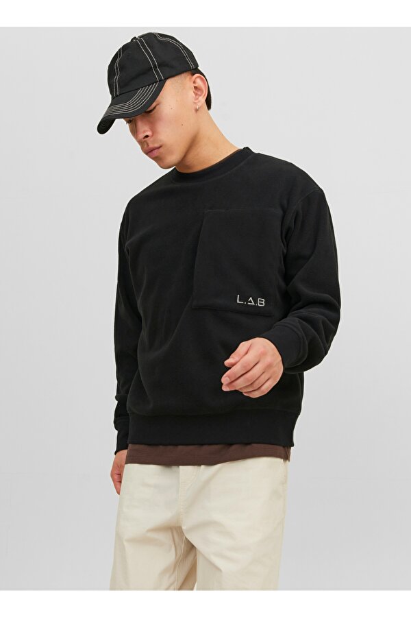 Jack & Jones Siyah Erkek Yuvarlak Yaka Geniş Fit Sweatshirt 12241523_JCOLAB SWEAT CREW NECK AW2