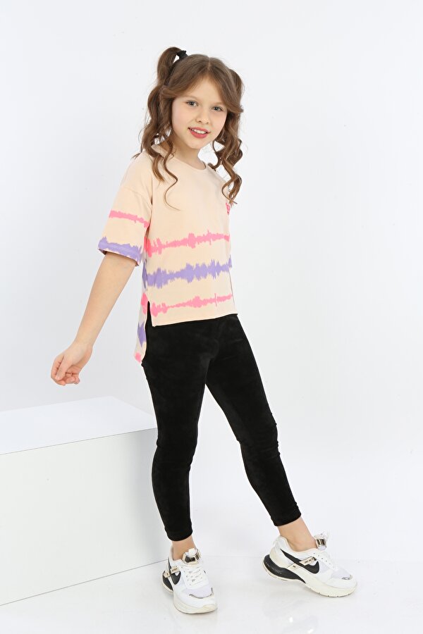 Toontoy Kids Kız Çocuk Baskılı Bisiklet Yaka Kısa Kollu Tişört - Arkası Uzun