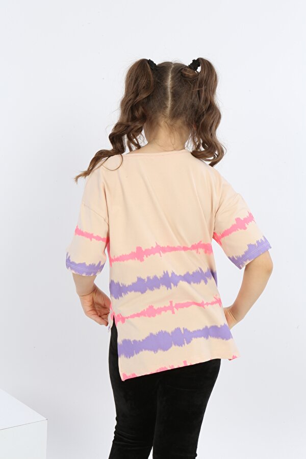 Toontoy Kids Kız Çocuk Baskılı Bisiklet Yaka Kısa Kollu Tişört - Arkası Uzun