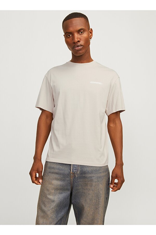 Jack & Jones Bisiklet Yaka Bej Erkek T-Shirt 12256589_JJELEGACY TEE SS O-NECK NO