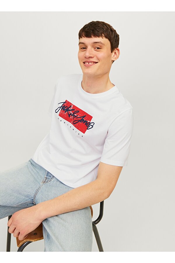 Jack & Jones Beyaz Erkek Regular Fit T-Shirt 12256774_JJTILEY TEE SS CREW NECK L