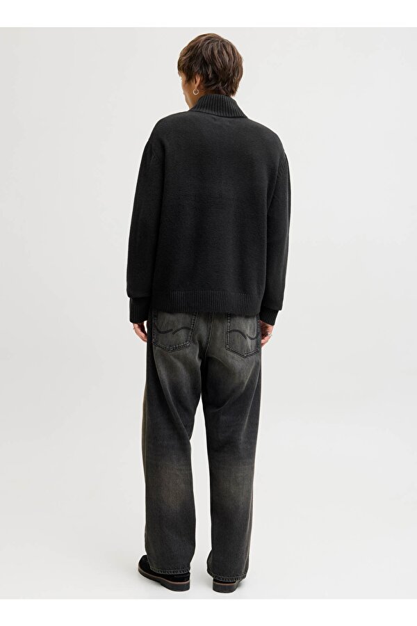 Jack & Jones Yüksek Yaka Bol Kesim Siyah Erkek Kazak 12282749_JORNORREBRO KNIT HALF ZIP